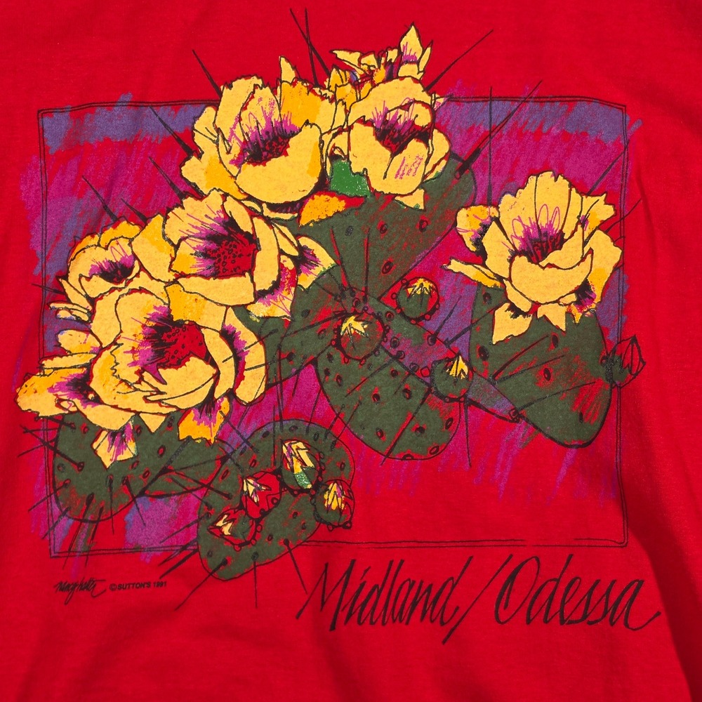 VTG 90s Texas T Shirt Medium Midland Odessa Cactus Flower Single Stitch Stedman - Picture 5 of 7